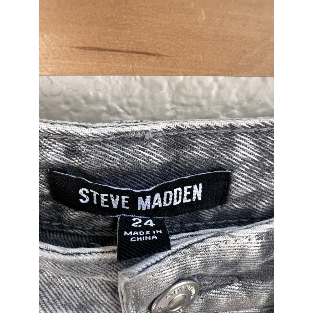 Steve Madden Zo High Rise Straight Leg Jeans Metallic Silver Sz 24 - Picture 6 of 9